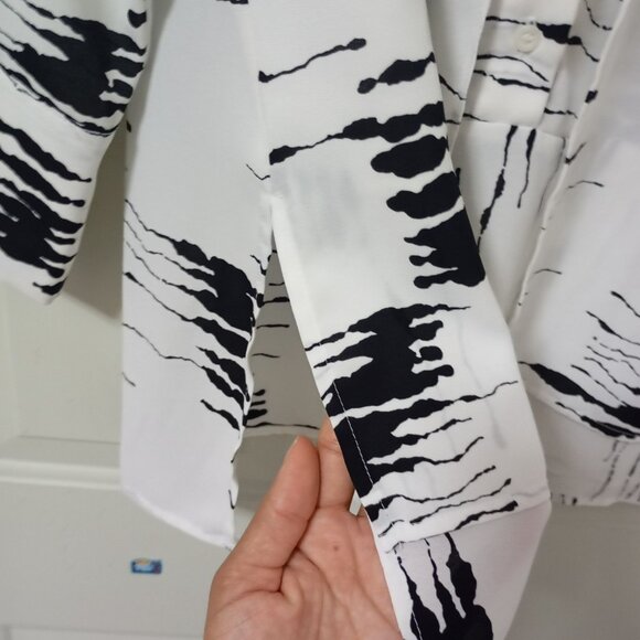 Alfani Womens Black & White Abstract Print Button-Up Blouse M - Picture 6 of 13